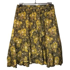 LOFT Yellow Paisley Faux Ruffle Wrap Boho Gypsy Artsy Skirt Women's Size S